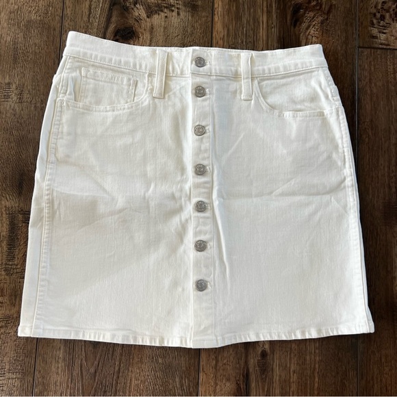 NWT Made Denim Skirt Mini Tule White Cream Stretch Button Front Size 30 - Picture 1 of 11